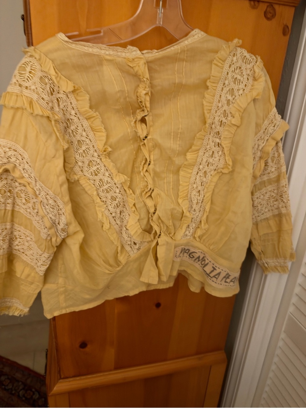 Magnolia Pearl Pale Yellow Lace-Trim Peasant Blouse